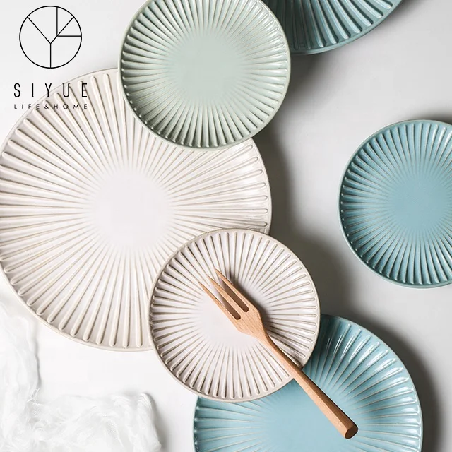 Керамические тарелки для домашнего использования, цветные глазурованные круглые полосатые фарфоровые тарелки, персонализированные тарелки, тарелки 1081