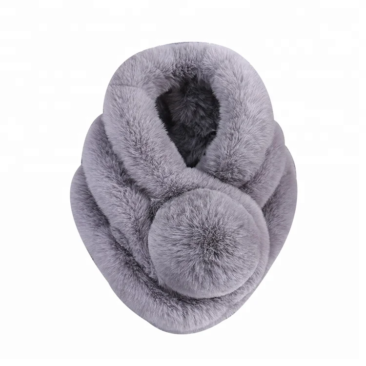 
Hot sale winter warm mixed color with hair ball pom pom scarf women loop fashion three tubes faux fur hair scarf neckerchief 