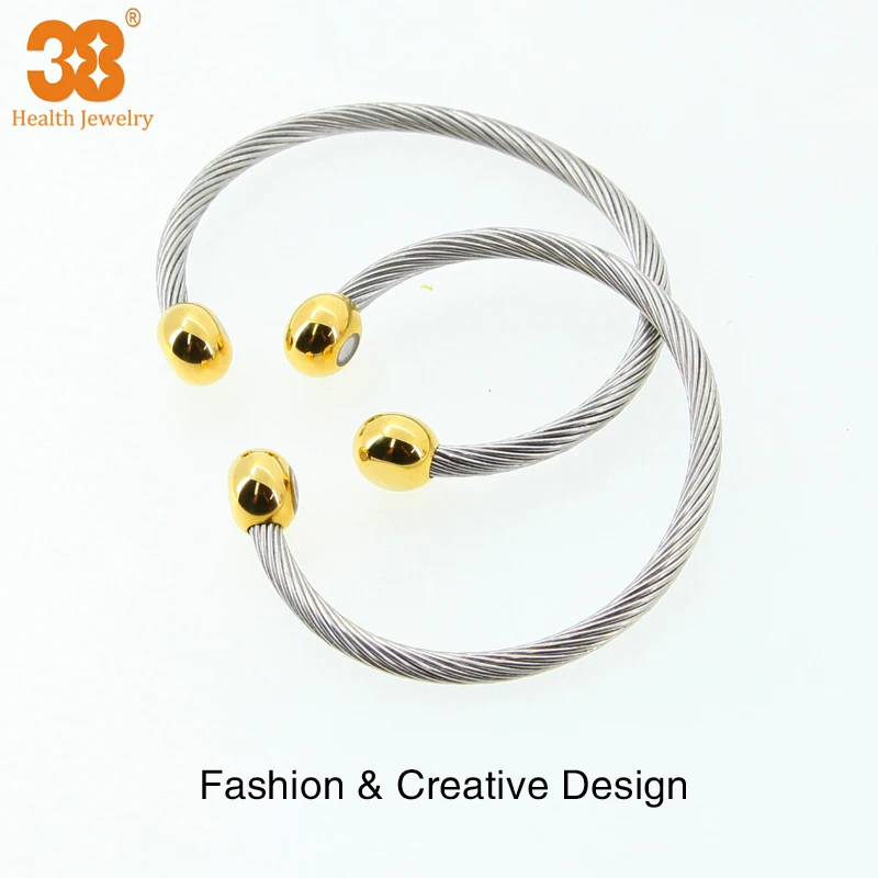 18K gold plated Cuff steel bangle blood pressure cable bracelet