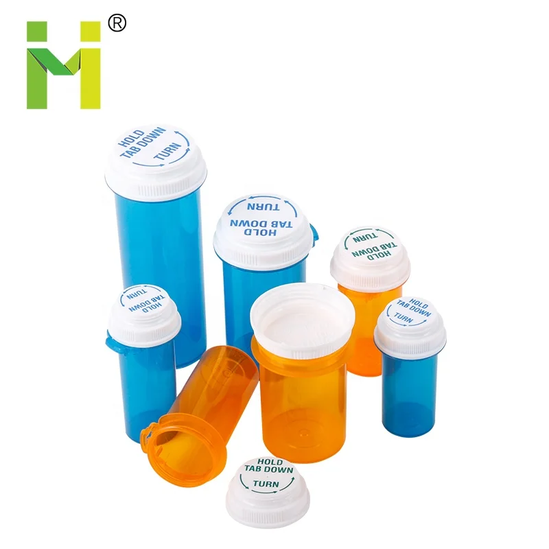 Small Airtight Plastic Medical Vials with Hold Tab Down & Turn Cap