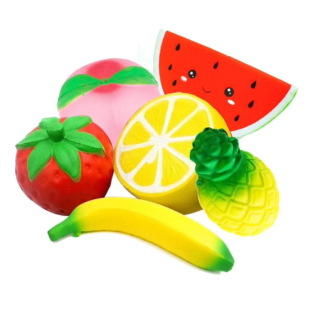 
 1 Набор из 6 шт. PU Клубника Лимон банан персик ананас мягкий медленный отскок игрушки фрукты игрушка набор арбуз мягкими  