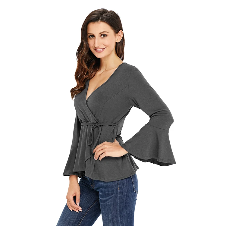 
Bell Sleeve Wrap Front Woman Blouse Top Indian Tunic 