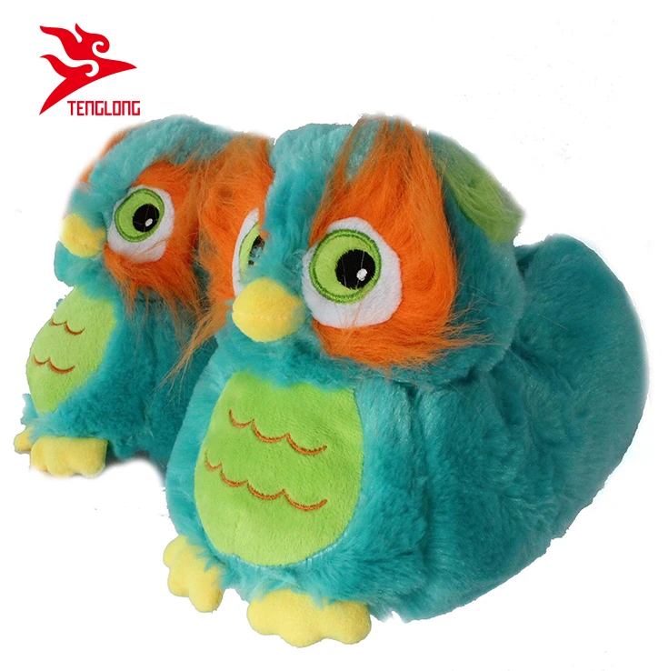 Custom cute indoor stuffed animal head plush owl shaped slippers
