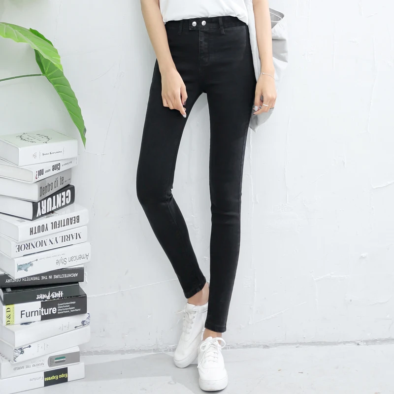 2022  high quality Elasticity Slim Girly Feet Pants Thin ninth trousers black gray pencil