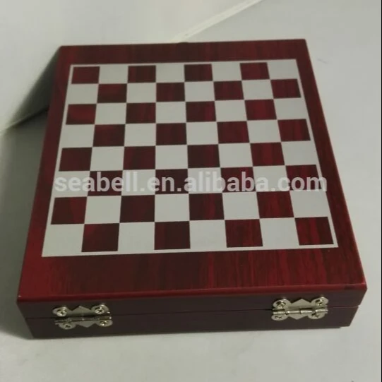 K0428-4w Wooden Box With International Chess Wine Tools Set
