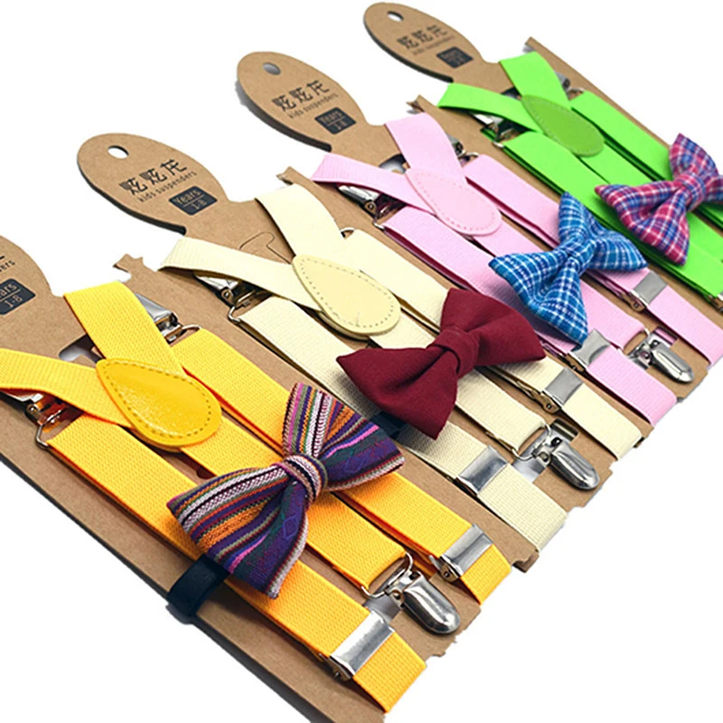 Рост 80-150 см; Детские брюки на подтяжках; Комплект с галстуком-бабочкой для мальчиков и девочек; Школьная детская одежда; Эластичный и удобный материал