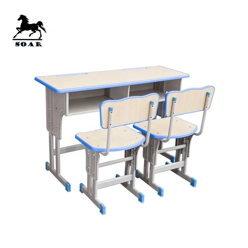 
2 seater double plastic student desk and chair set for school furniture 