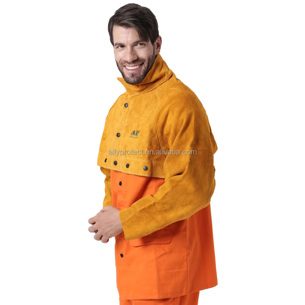 
AP-2188 golden leather welding cape sleeve heat resistant bib apron 