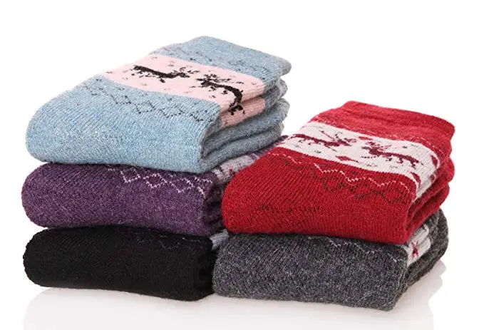 Winter Warm Thick Knit Rabbit Wool Jacquard Cozy Crew Vintage Style Socks Xmas Reindeer Moose Socks for Women