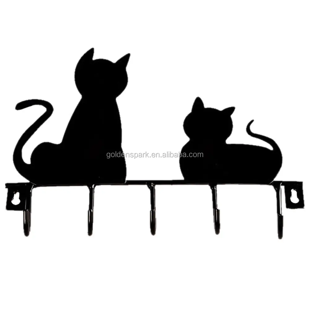 Clothes Coat hat key hanging hook Metal Iron Wall Door Rustic Hanger Black cat