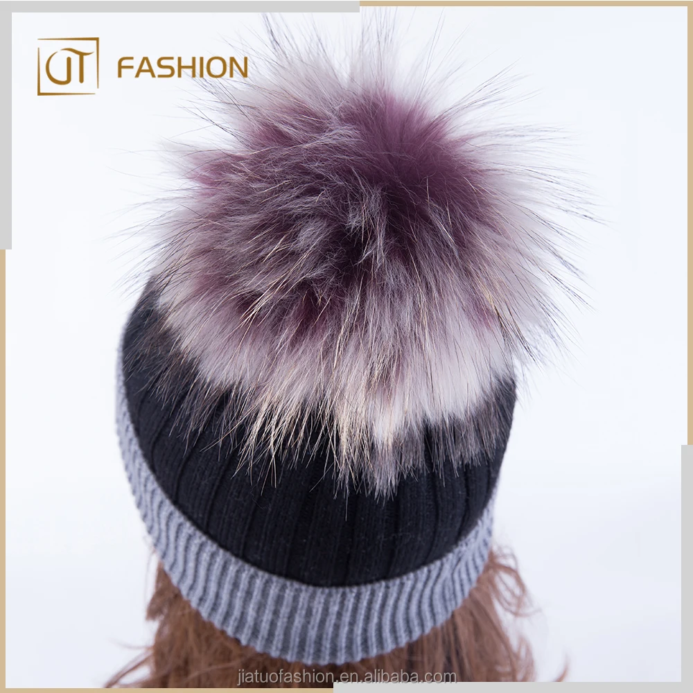 Colorful Wholesale factory price raccoon Fur Pompom For Beanie Hat
