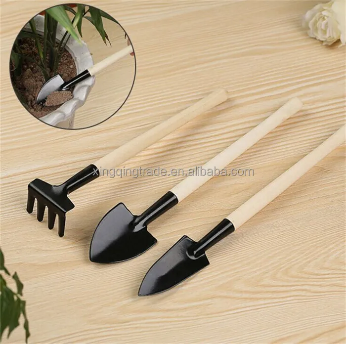 3pcs Mini Garden Plant Tool Set With Wooden Handle Gardening Tool Shovel Rake