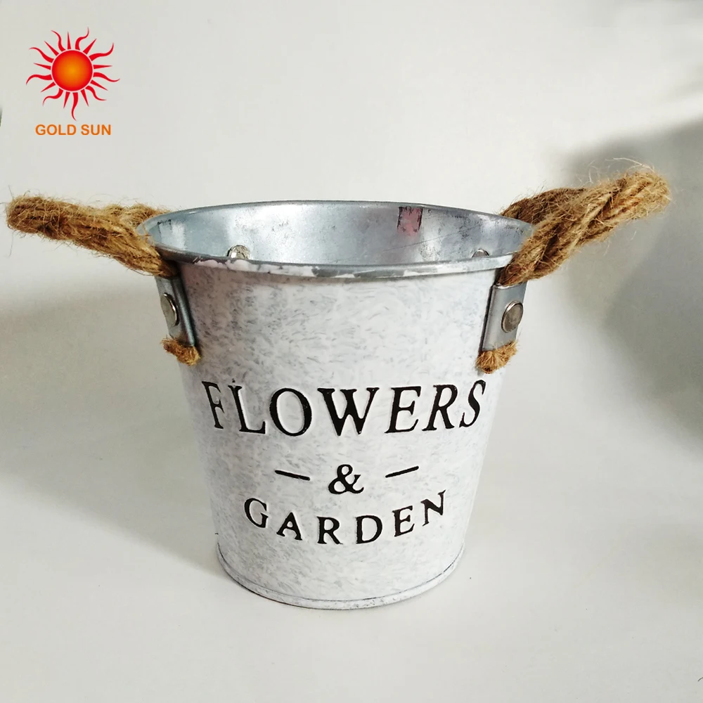 
 Ручка из пеньковой веревки, оцинкованный старинный мини-кувшин для полива цветов, белый металлический барабан для сада  