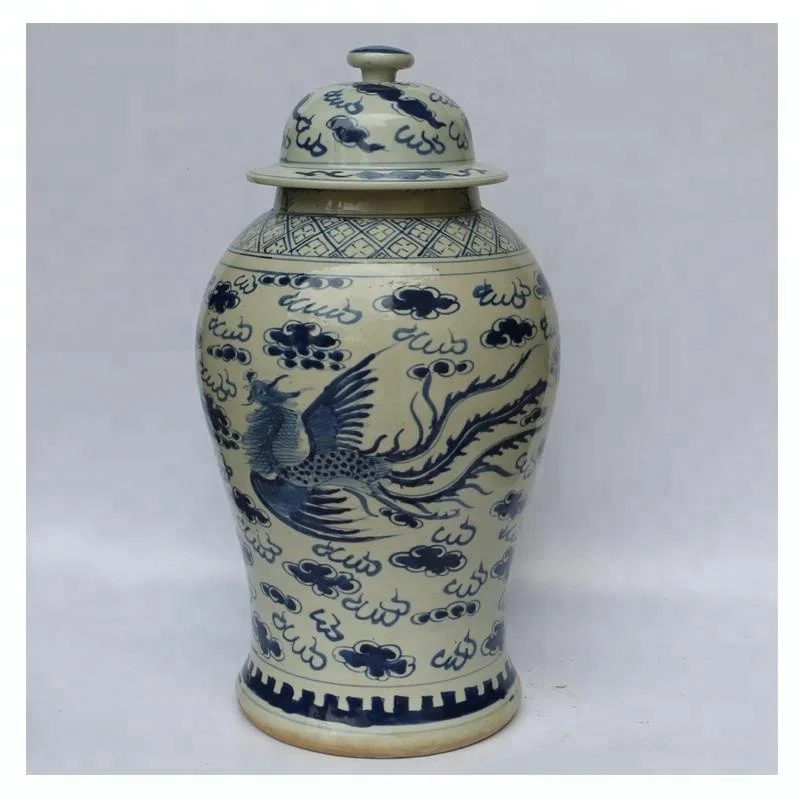 
Blue and white Chinese ceramic general jar, porcelain decorate flower vase with antique finished from Jingdezhen 