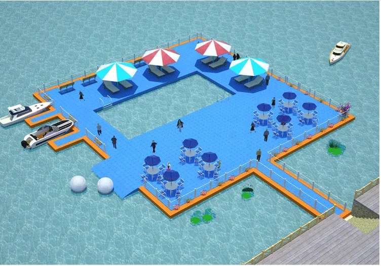 Floating swimming pool and floating bridge for water park