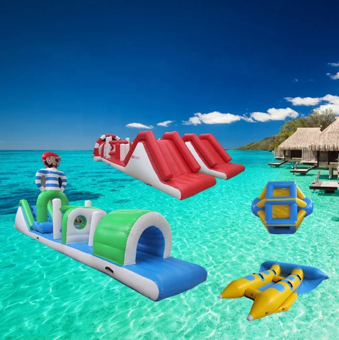 Air sealed inflatable water slides obstacle for sale, air tight inflatable water floating slide obstacle course