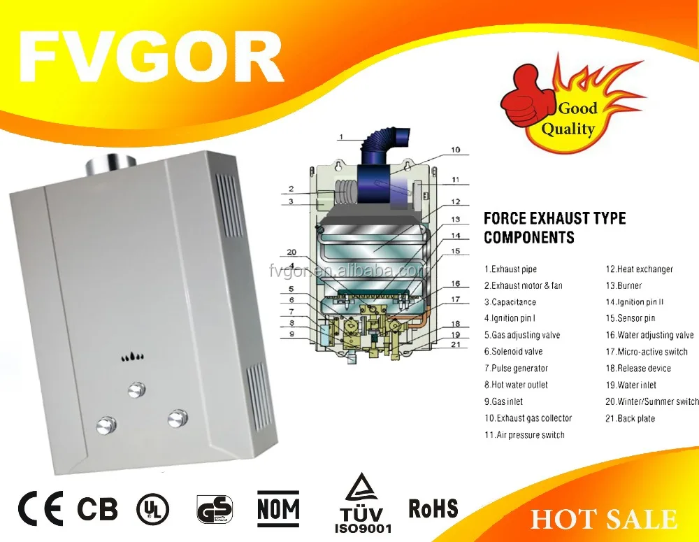 10L Wall mounted gas water junkers instant water heater of force exhaust type