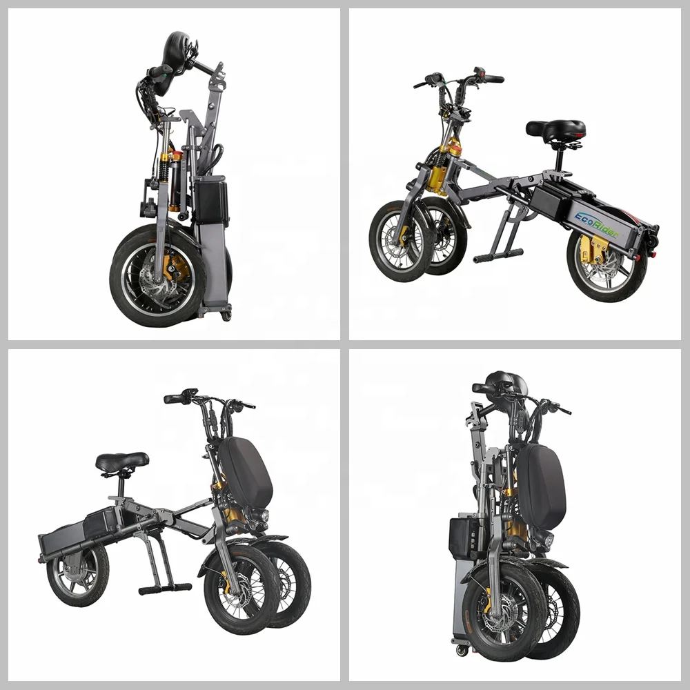 
EcoRider Fast Folding 14 Inch 48v Lithium Battery Electric Bicycle, 3 wheels motorcycle electric bike 