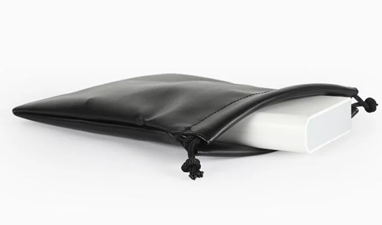 Custom Faux Black drawstring pu leather pouch