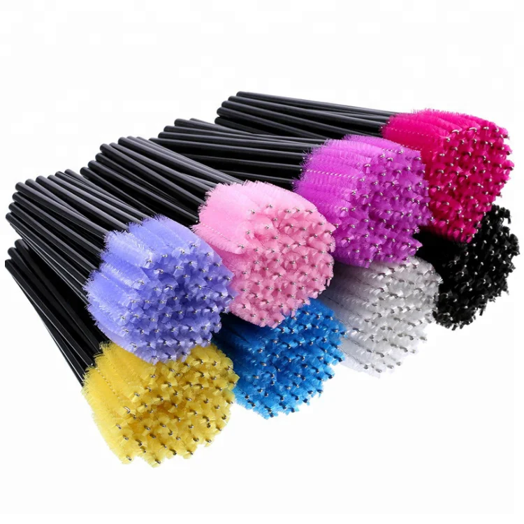 50pcs/bag Nylon Bristle Duo Color Disposable Mascara Wands Eyelash Brush Spoolies for Eye Lash Extension, Eyebrow and Makeup