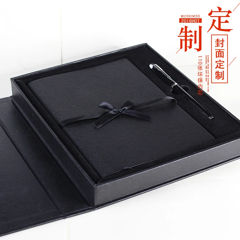 custom black PU leather notebook luxury corporate gift box set with pen as promotional gifts for women