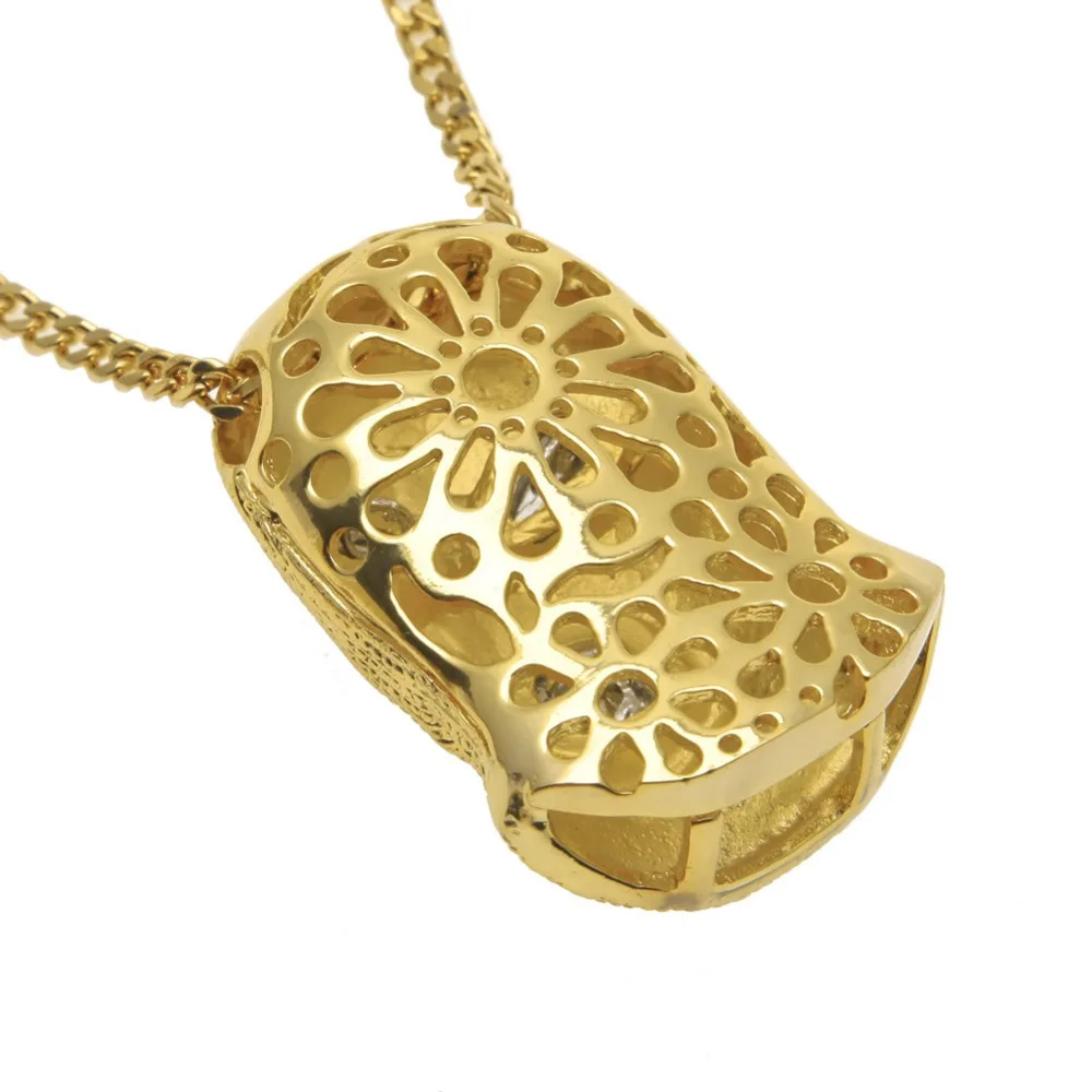 18k Gold Plated Cool Hip Hop Jewelry Wholesale Skiing Pendant Necklace Ski Gold Headgear Pendant