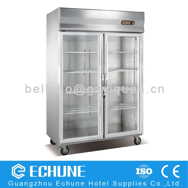 2 Doors Commercial Kitchen refrigerator showcase with glass door Caster