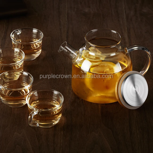 Wholesale accept customized  1000ml Bamboo lid high borosilicate glass loose leaf tea pot with infuser