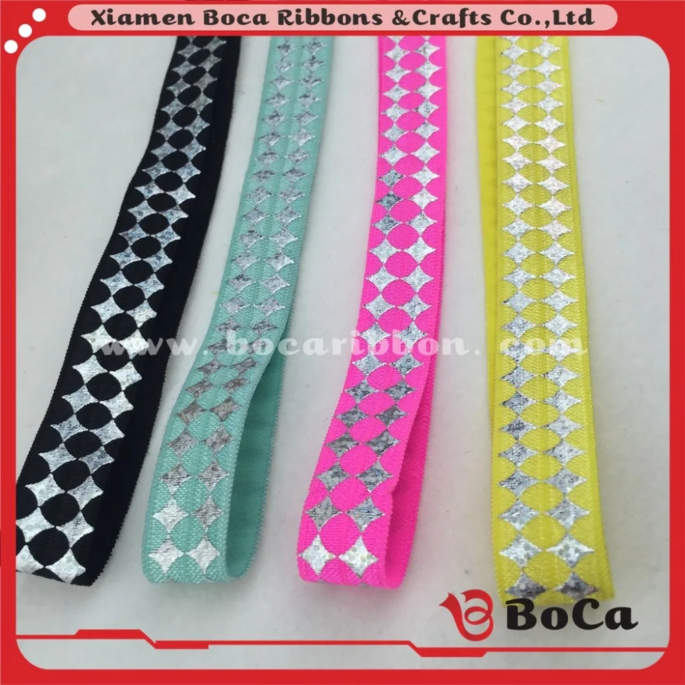 5/8 Foil Printed Fold over Elastic Ribbon For Hair Ties Headbands christmas decoration