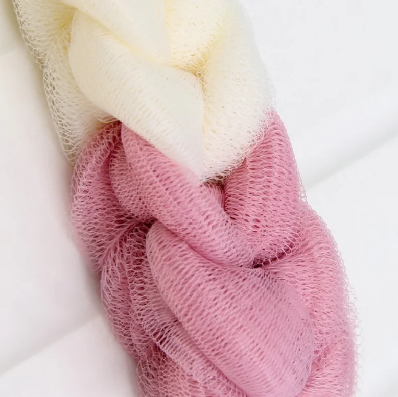 Free Shipping Rope Handles Sponge Exfoliating Body Scrub Stretch Braided Loofah Bath Shower Mesh