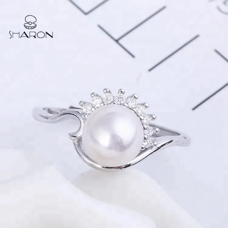 Wholesale Fashion Jewelry Sterling Silver Flower Shaped Natural Freshwater Pearl Ring