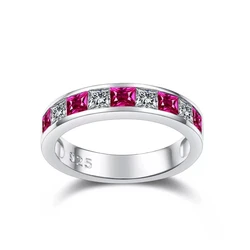 custom design 925 sterling silver red sapphire square stone rings women ladies sapphire channel set  stacking rings