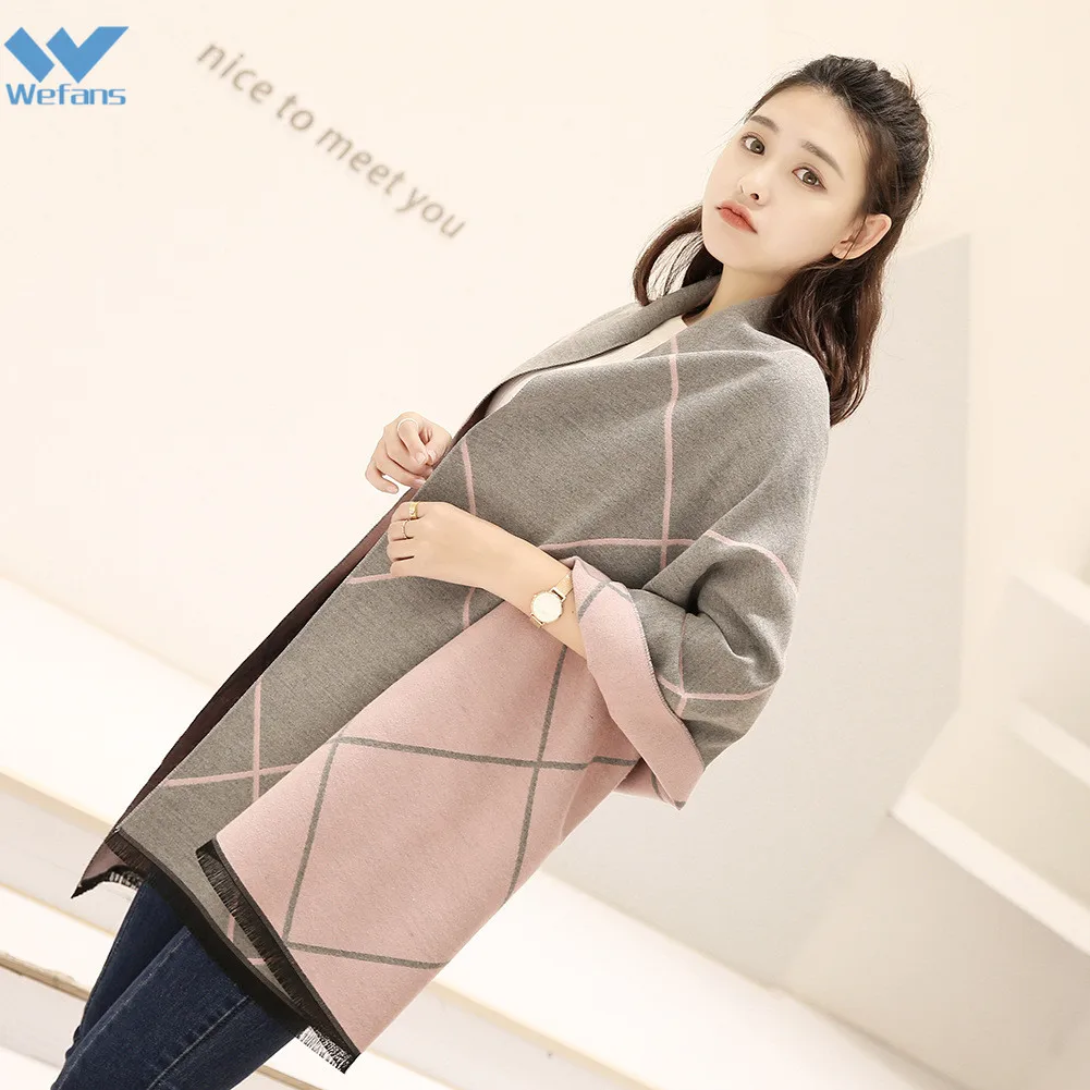 
Wefans China manufacturers weave Diamond pattern plaid pashmina shawl scarf 100% cashmere scarf 