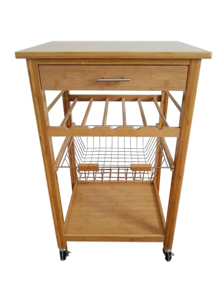 
MDF Kitchen Cart Bamboo Trolley Kitchen Island 