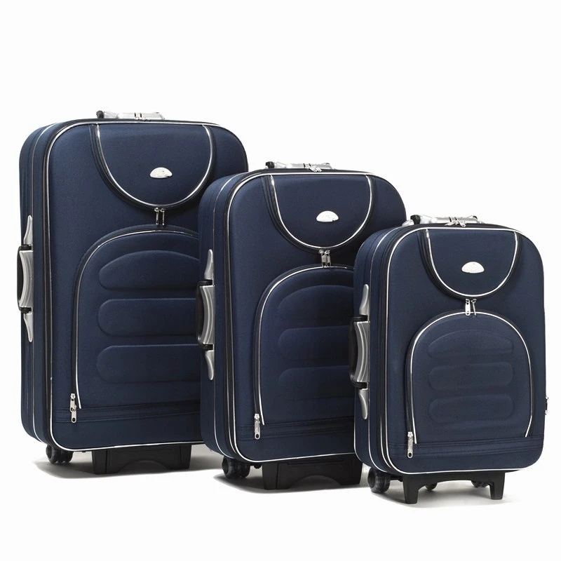 Cheap 3pcs Polyester Travel Trolley luggage bag set with silver piping