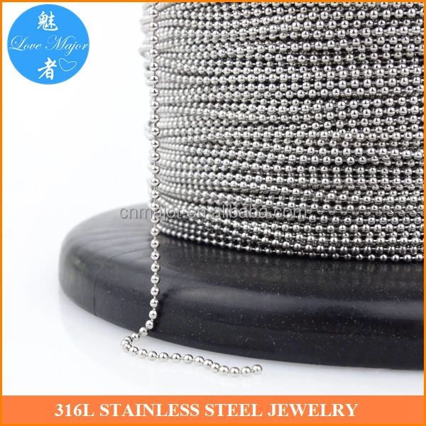 1.2mm Thick Fashion Stainless Steel Jewelry Necklace Making Military Ball Chain In Spool