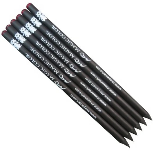 Personalized white color logo printed Black wood pencil with crystal