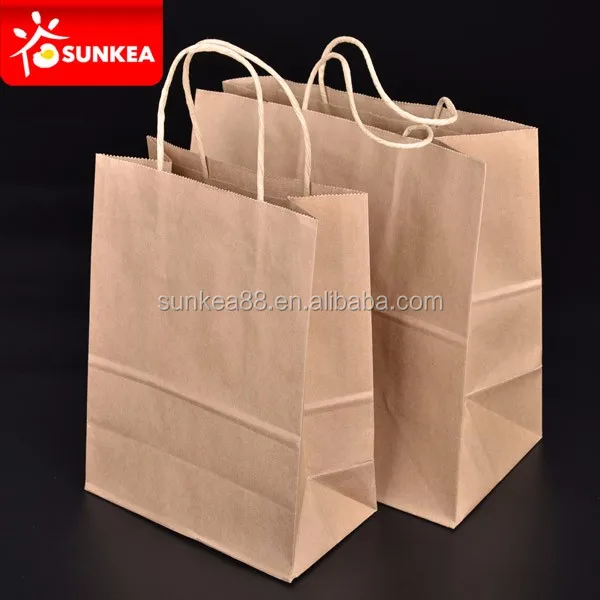Cost production cheap custom packing white kraft shopping paper bag with handle