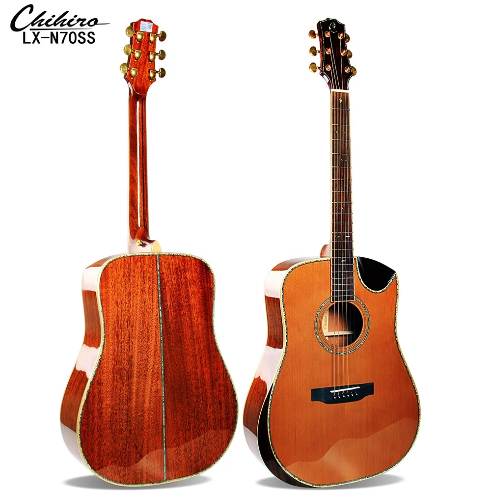 LX-N70SS  Chihiro Full Size Whole Solid Wood High-end Abalone Shell Binding Ultra-glossy Player Acoustic Guitar Wholesale China