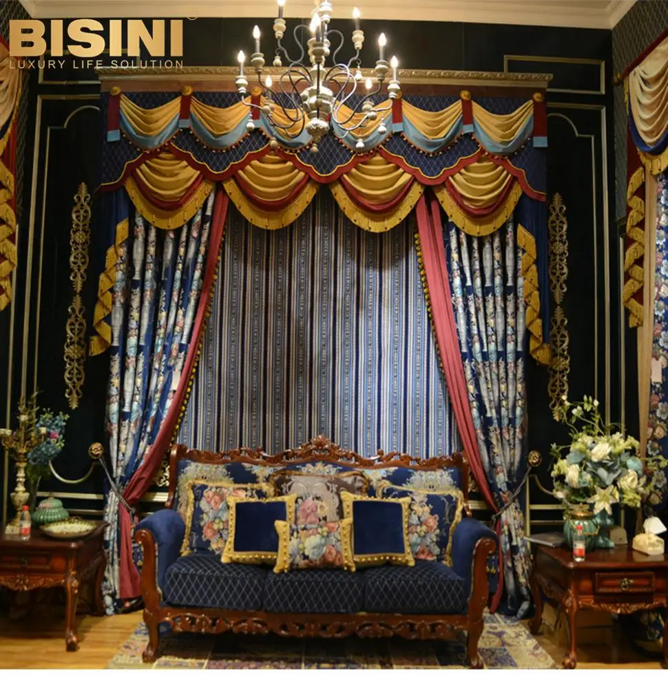 Luxurious Embroidery Window Curtains Valance Flocking Chenille Jacquard  living room bedroom double layer curtain (BY12-A10001)