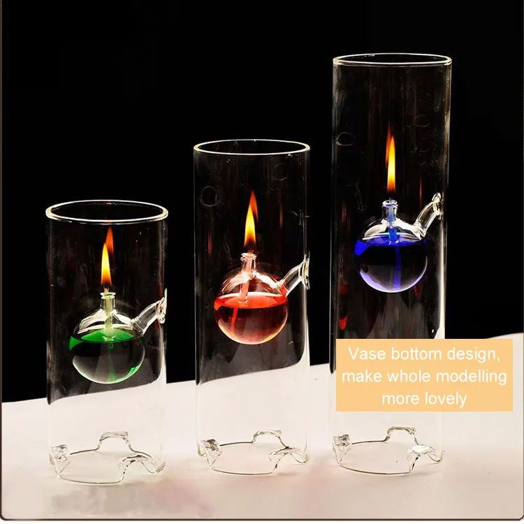 thick clear glass oil candle jar with candle platform