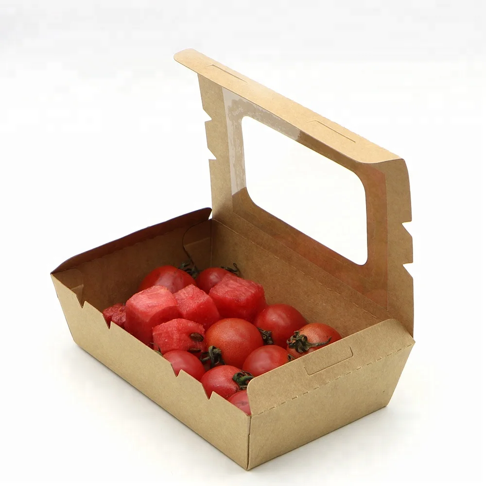 Disposable Brown Kraft Paper Food Box Takeaway Packaging Container with PET window