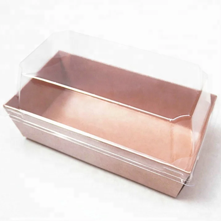 Custom size rectangular paper bottom plastic cake box with clear lid
