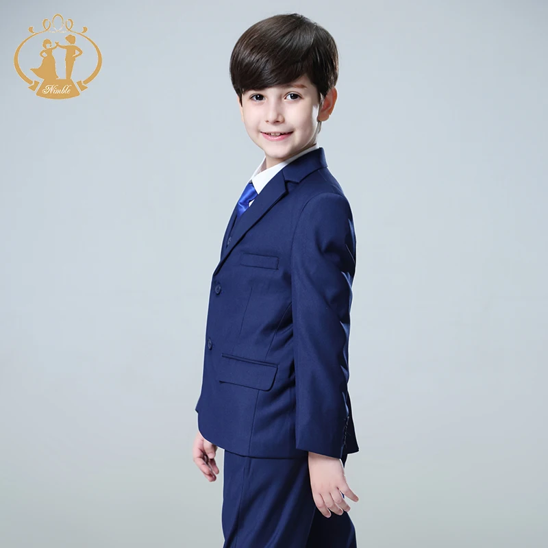 Nimble New Design High Quality Child Coat Boys Tuxedo Jacket Suit Dark Blue Little Boys Suit Sets