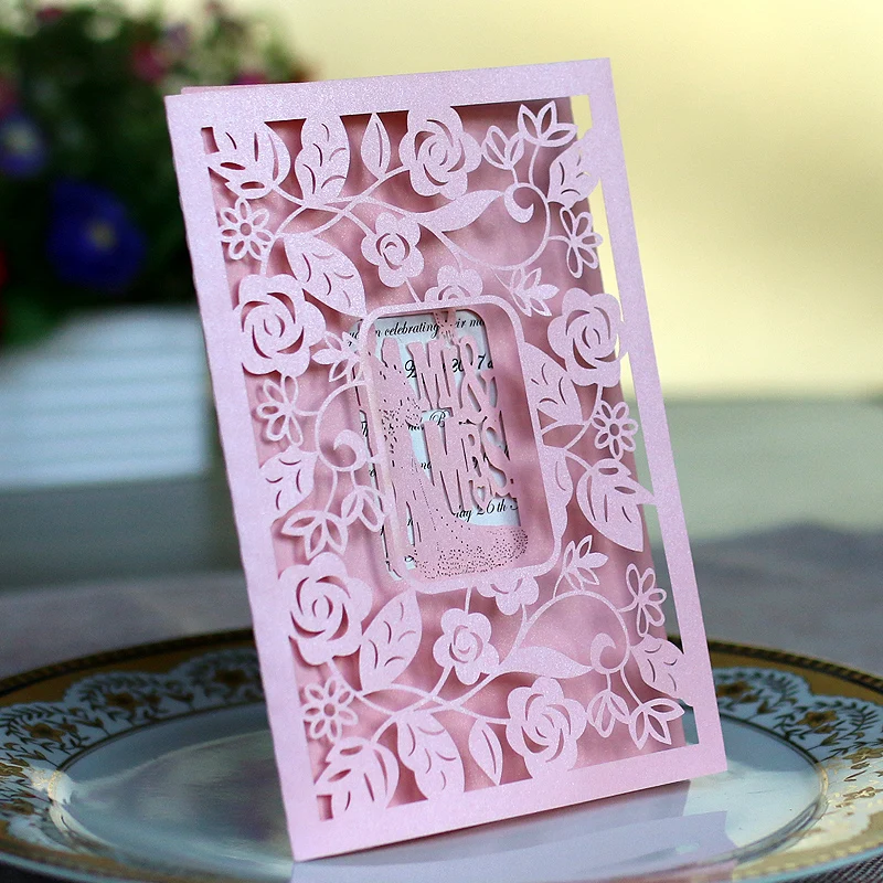 Laser Cut Wedding Invitation Cards Kit with White Hollow Flora Luxurious Love Europe Wedding Card Paper Crafts Engraving Weeding