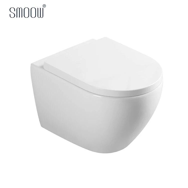 
Manufactures European modern round washdown rimless P-trap wall-hung toilet set for home hotel bathroom 