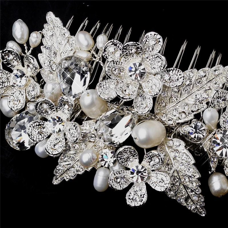 Fashion Hair Jewelry Ornaments Crystal Flowers  freshwater Pearl Stylish Hair Comb