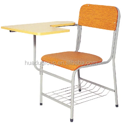 Дешевый стул с деревянной панелью и металлической рамкой для студентов школы блокнотом