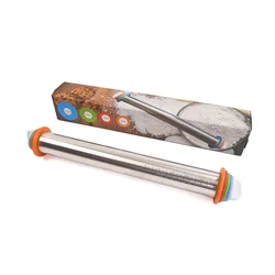 Stainless Steel Rolling Pins Dough Roller with 4 Removable Adjustable Thickness Rings
