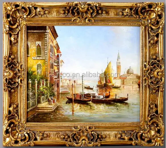 Antique Luxury Square Wood Carved Elaborate Design Handmade Oil Painting Art